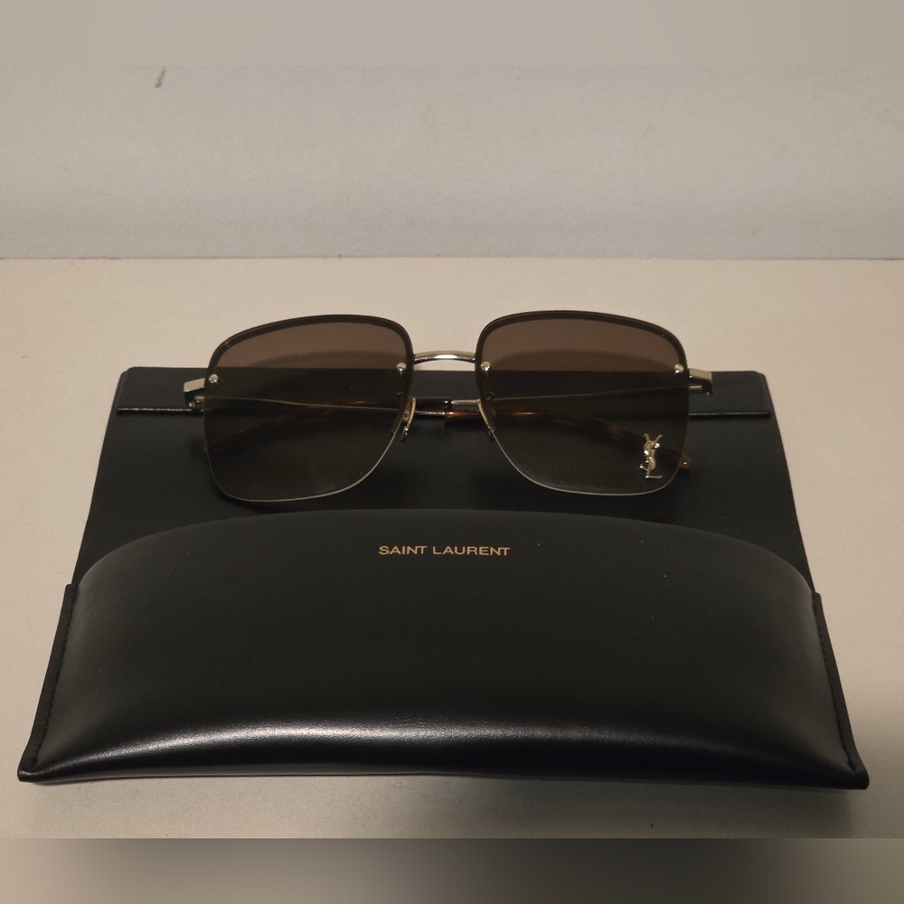 Saint Laurent Gold and Brown Sunglasses